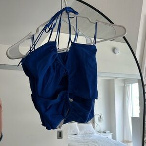 Zara cut out front electric blue crop top